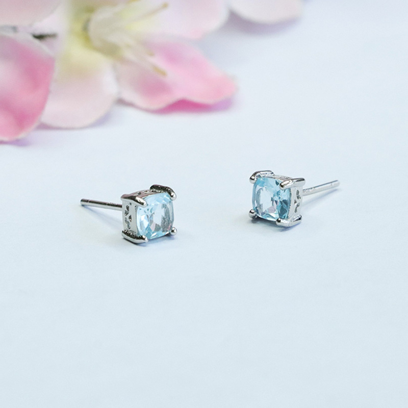 Yuyu S925 silver inlaid natural topaz earrings Swiss blue square earrings factory wholesale CB3042607
