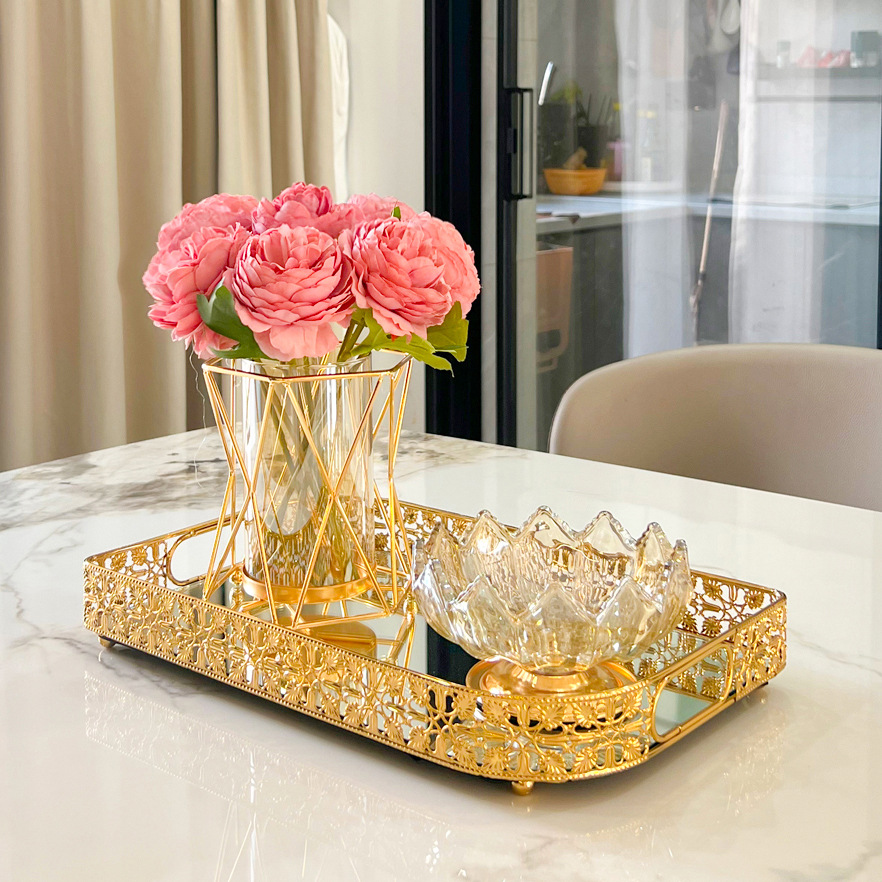European Accessible Luxury Metal Glass Vase Floral Scandinavian Living Room Dining Table Dry Flower Arrangement Wine Cabinet Decoration Ornaments