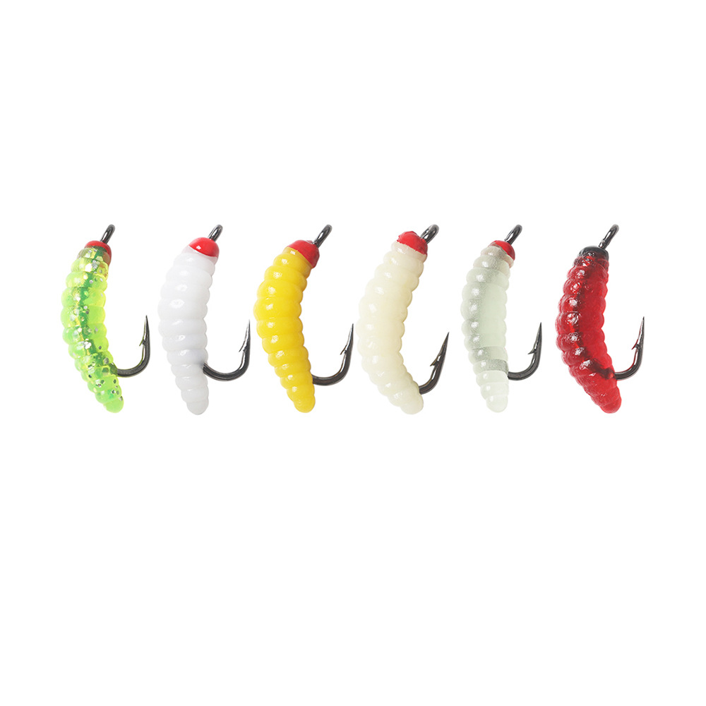 Luya Fake Bait with Hook Bread Worm Maggot Imitation Bait Bionic Maggot Soft Bait Horse Mouth Hook Turned-up Luofei Grass Carp White Strip