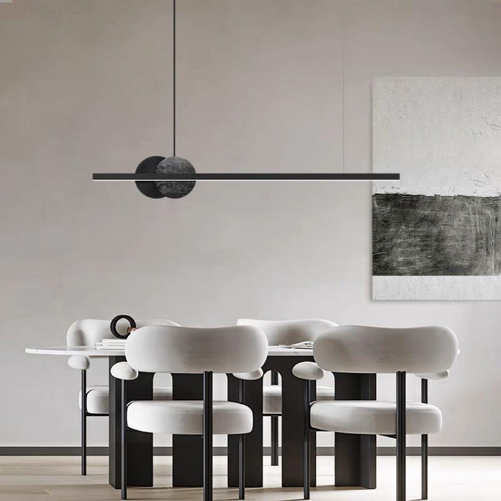Zhongshan Factory Showroom Italian Minimalist Light Luxury All-Copper Marble Long Strip Dining Room Chandelier Modern Elegant Model Room