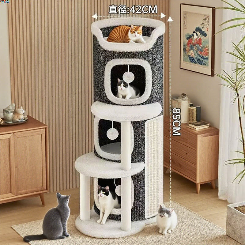 Cat Nest, Cat Climbing Frame, Cat Tree, Cat Scratching Board, All-In-One, Universal for All Seasons, Winter Warm Semi-Enclosed Bucket, Double-Layer Three-Layer Cat Nest
