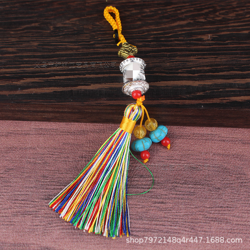 Xizang-style six-character truth ten-color painted small warring tube color tassel car mobile phone bag key chain decorative pendant