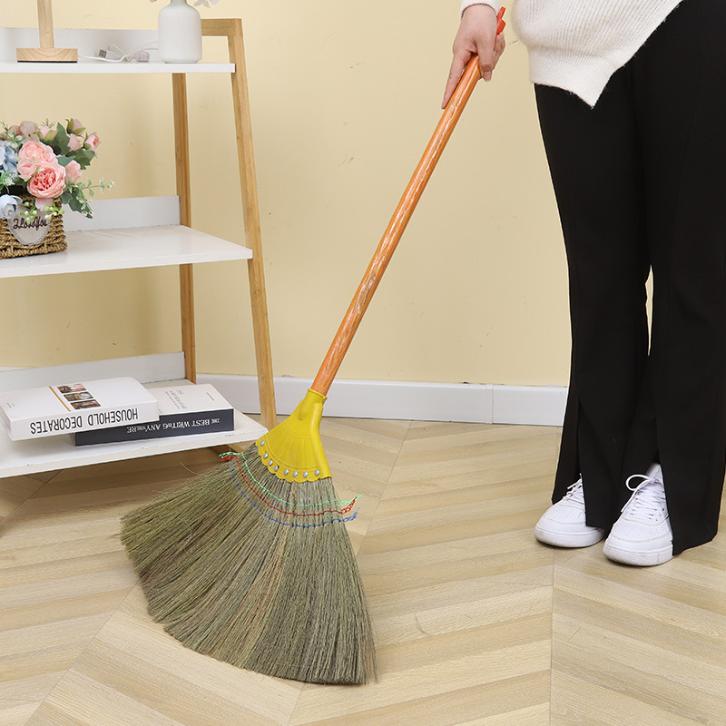 Miscanthus broom 8 nails reinforced plastic head household soft wool broom anchovy wooden pole broom wholesale