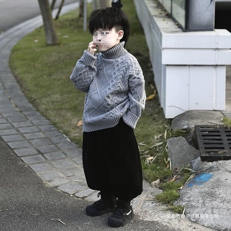 Детский свитер для мальчиков и девочек, утолщенный, осенне-зимний, вязаный, однотонный, с косичками для малышей