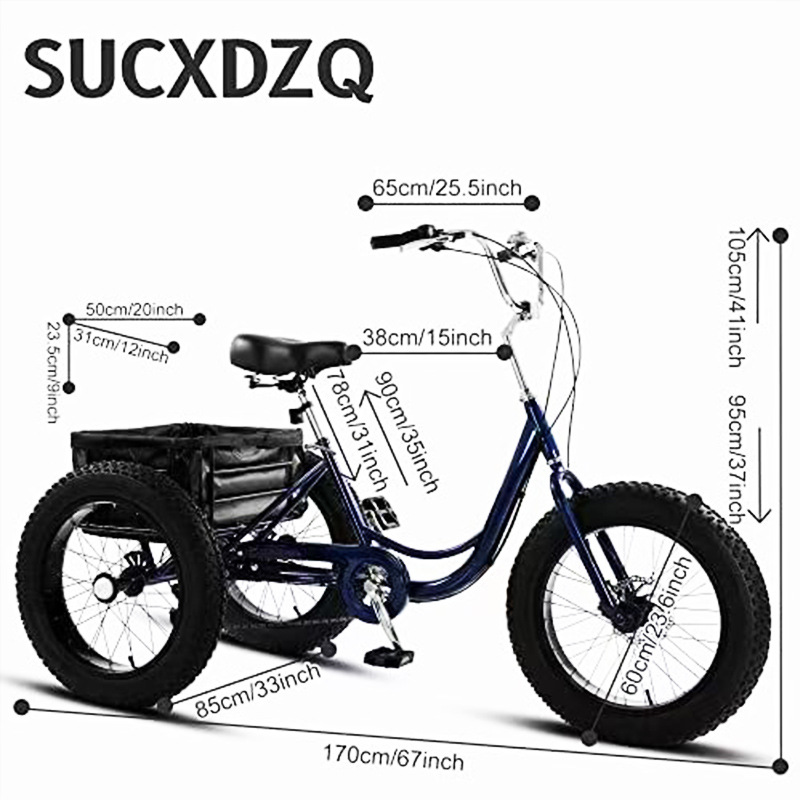 Wholesale 20inch Fat Tire 7-Speed Tricycle Human-Powered Snow Bike for Adults and Elderly with Widened Fat Tires