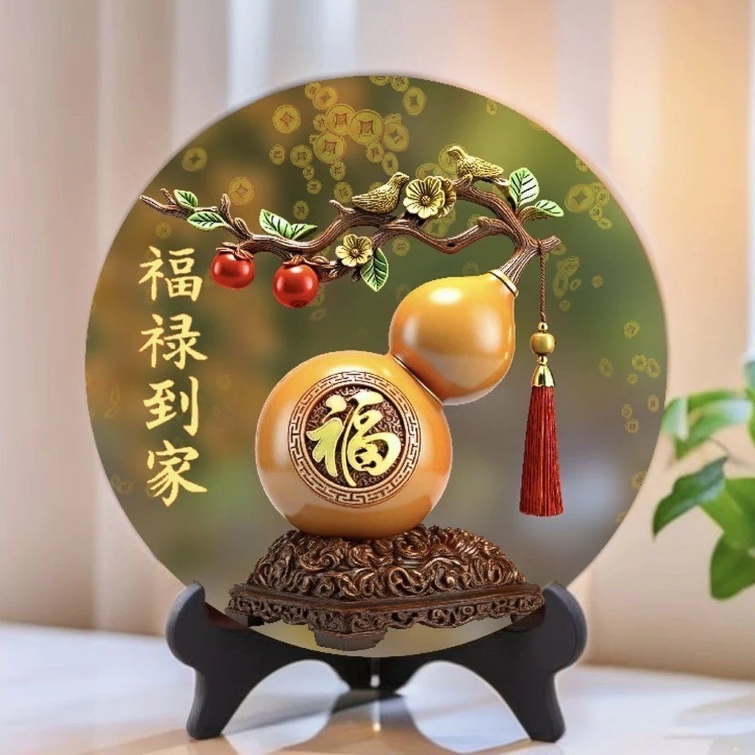 福禄到家八方来财旺宅桌面摆件葫芦摆台家居玄关摆台家用装饰画