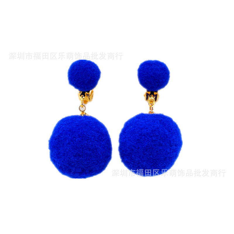 Magic House mirabei girl jewelry lens-free glasses frame sapphire blue hair ball ear clip pierced earrings suit