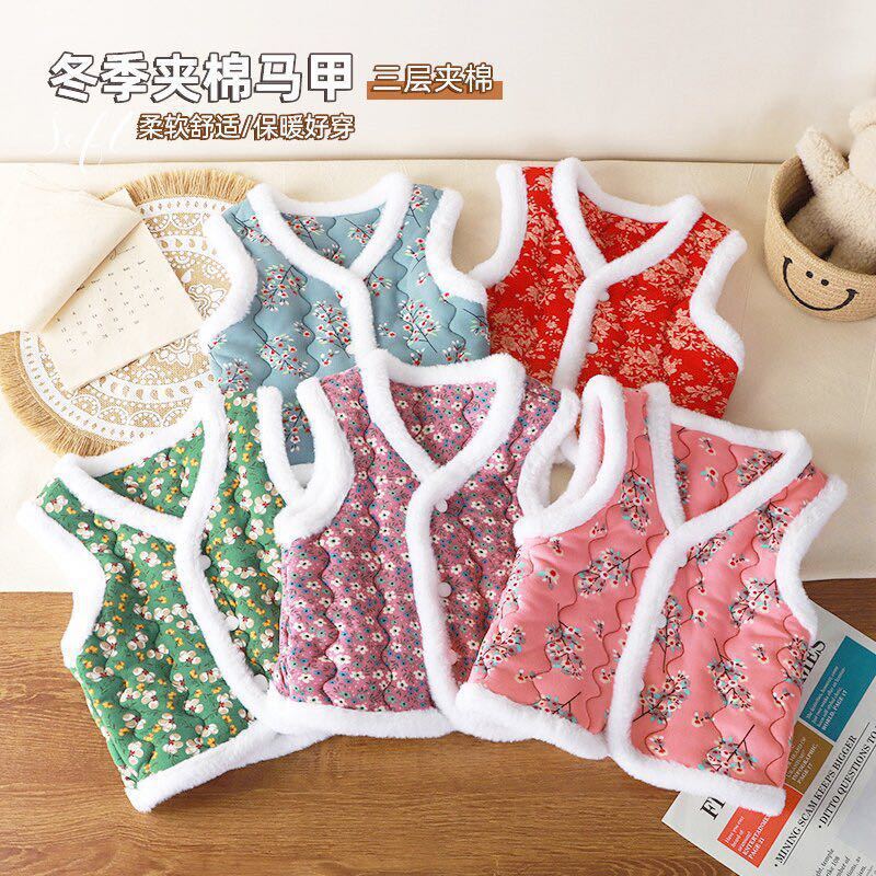 Новый детский жилет для девочек, стильный трехслойный утепленный жилет в северо-восточном стиле