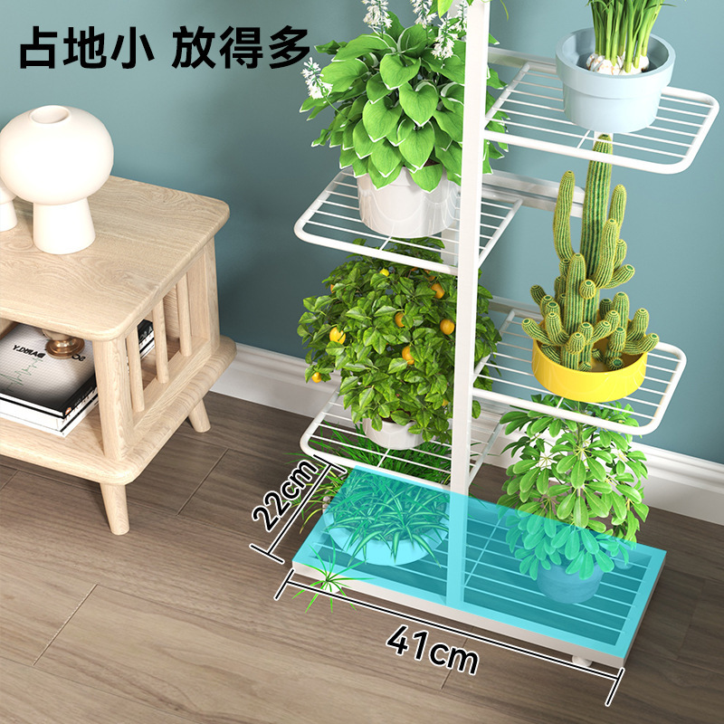 European-style flower shelf iron multi-layer indoor living room balcony storage rack Green rose flower pot stand floor-standing home floor