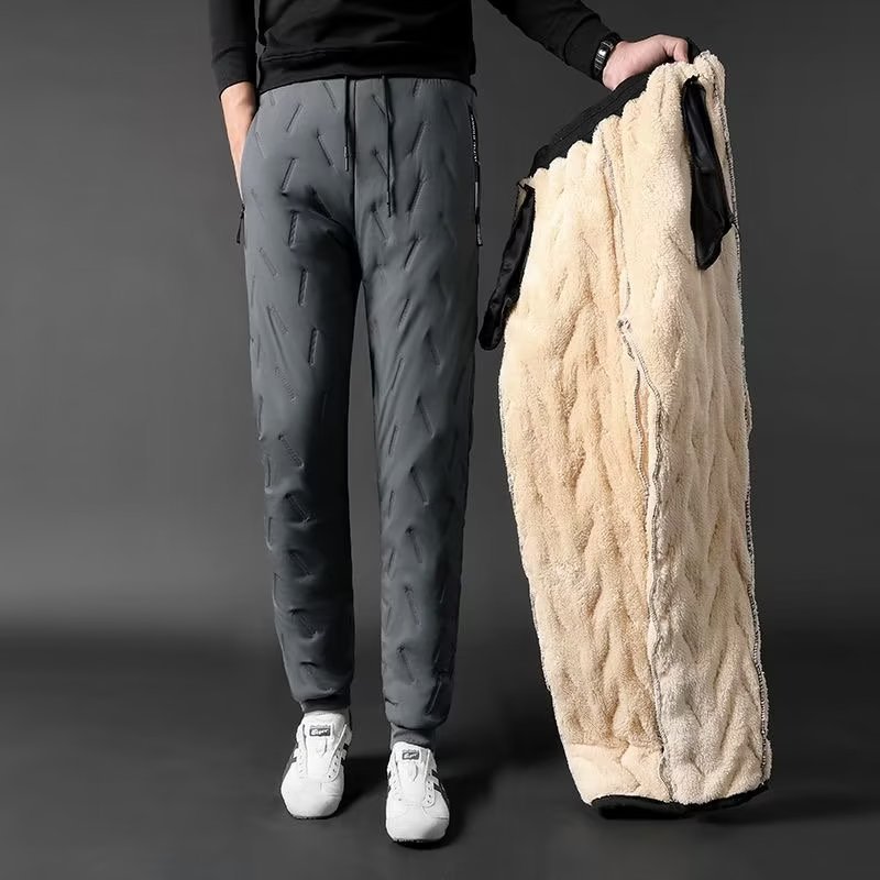 Winter Cotton Pants Men's Extra Large Size Lamb Velvet fleece-lined Thickened Winter Outer Wear Warm Loose Straight Casual Pants