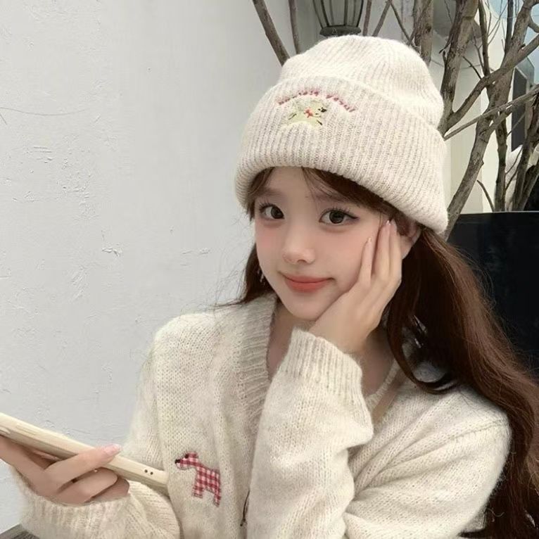 Новый детский комплект из 2 предметов 2025 года, милый вязаный шершащий шапка с вышивкой щенка, универсальный шарф для мальчиков и девочек для тепла