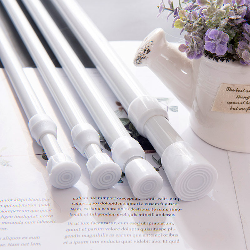 White Painted Plum Blossom Telescopic Rod Multifunctional Shower Curtain Rod Curtain Rod No-Drill Clothes Drying Rod Japanese-Style Door Curtain Rod