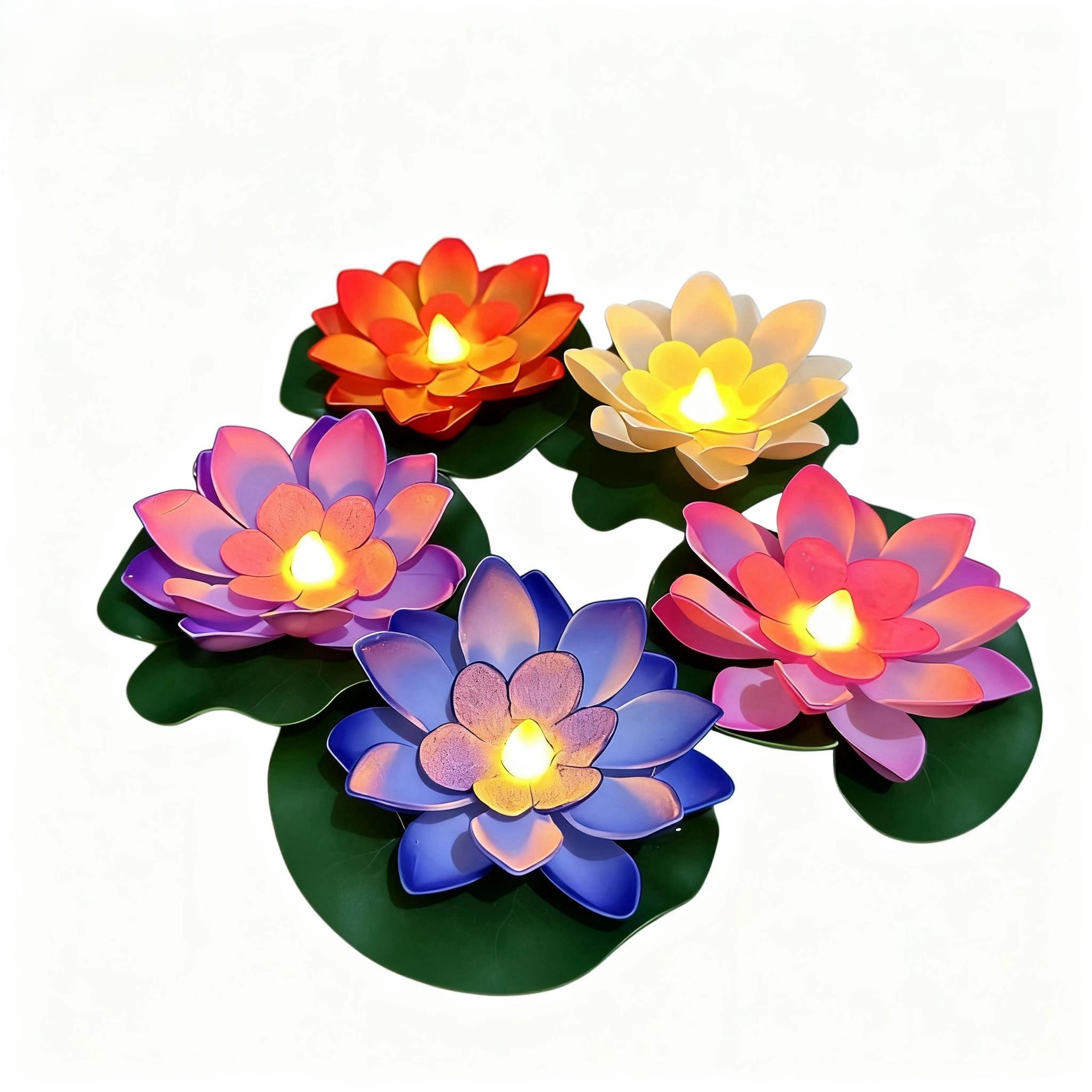 Led Floating Water Sensor Lotus Lotus Lamp Colorful Waterproof Night Light Swimming Pool Decoration Cross-Border Wishing River