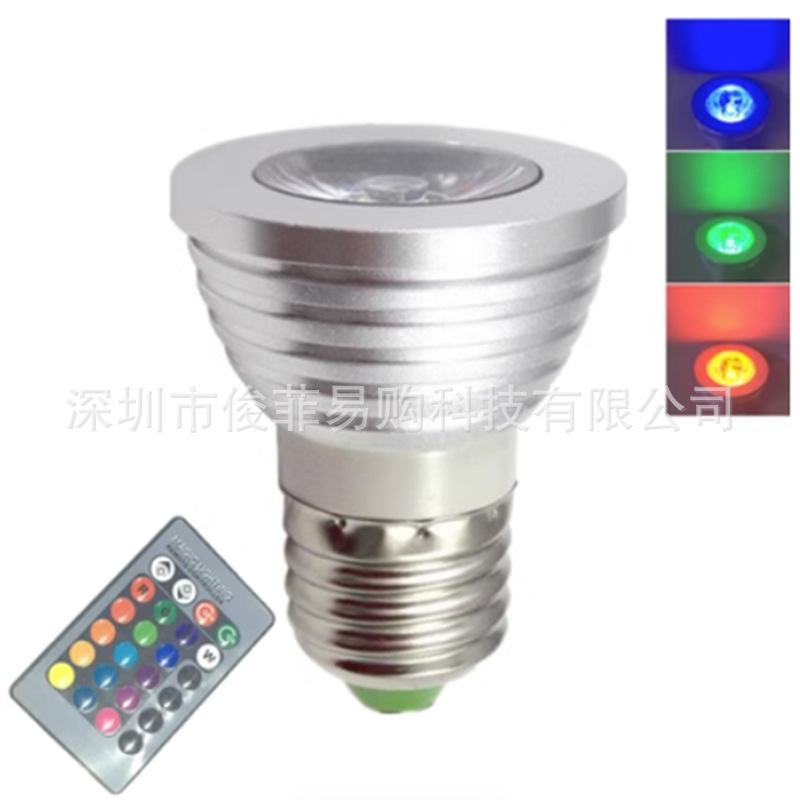 Colorful Spotlight Automatic Colorful-Changing Bulb 3W Flash Large Screw Lamp Rgb Lamp Cup Remote Control Led Colorful Atmosphere Light Bulb