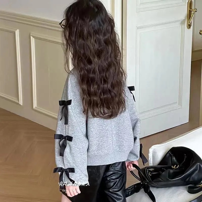 Girls' Autumn Wear 2025 New Bow Knot Children's Korean-style Long Sleeve Girls' Middle and Big Children's Casual Top Children's Wear