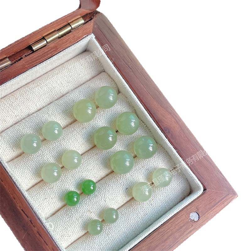 Live Supply of Natural Hetian Jade Jasper Round Bead Earrings, Green and White Jade Ice Clear Water Jade Beads Simple Earrings