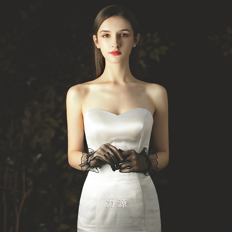 Korean Wedding Bride wedding dress evening gloves ruffled gloves Halloween opera ball mesh sexy