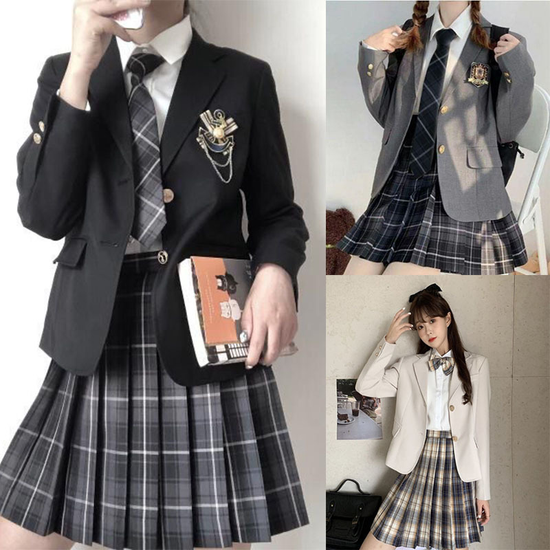 Оригинальная юбка Jk Uniform в клетку, женский блейзер, черный костюм, японский школьный стиль, наряд для студентов
