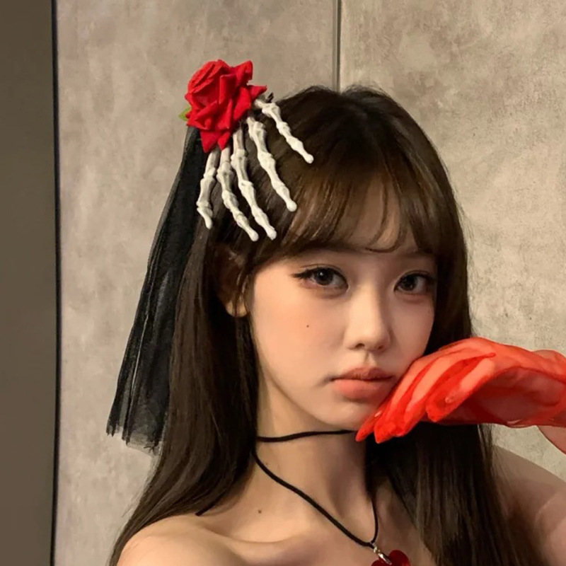 Halloween Headdress, Dark Style, Horror Decoration, Cute, Funny and Interesting Rose Skull Hairpin Design Jewelry