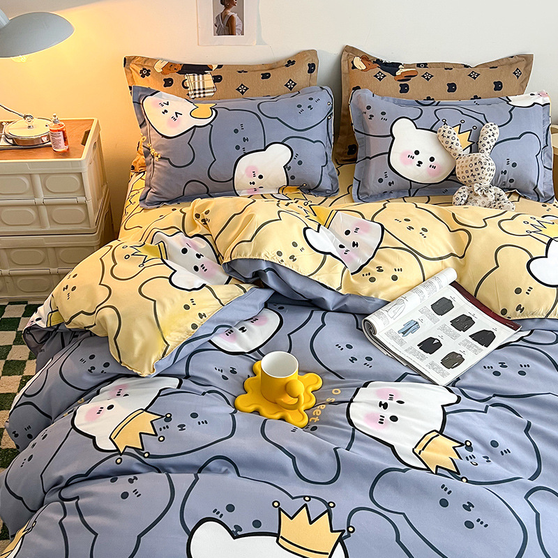 Bed Sheet Four-piece Quilt Cover Summer Single Student Dormitory Three-piece Set Sanding Single-piece Quilt Cover Cartoon Bedding