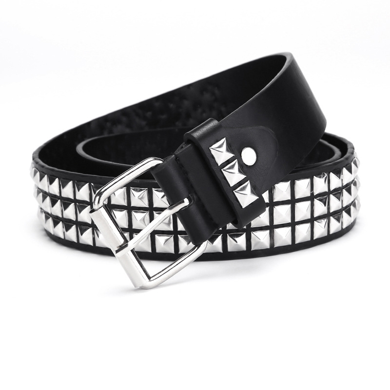 European and American Square Bead Rivet Belts Metal Pyramid Belts for Men and Women Cross-Border Belts Punk Hardware Jeans Belts