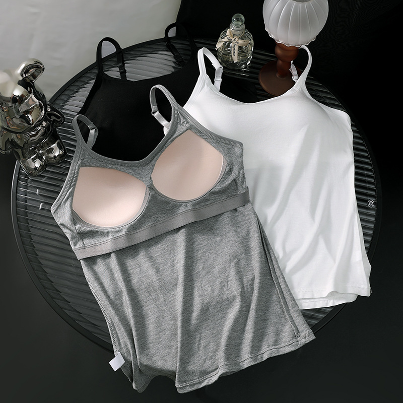 Traceless Beauty Back Integrated Cup Camisole Thin Solid Color Comfortable Gathering Anti-sagging with Chest Pad Fixed Cup Underwear