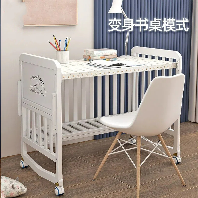 Белая детская кроватка из массива дерева, многофункциональная, съемная