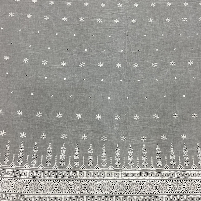 All Cotton Large Machine Embroidered Cotton Cloth Perforated Embroidered Cloth Women's dress Short Sleeve Fabric Striped Embroidered Cotton Cloth