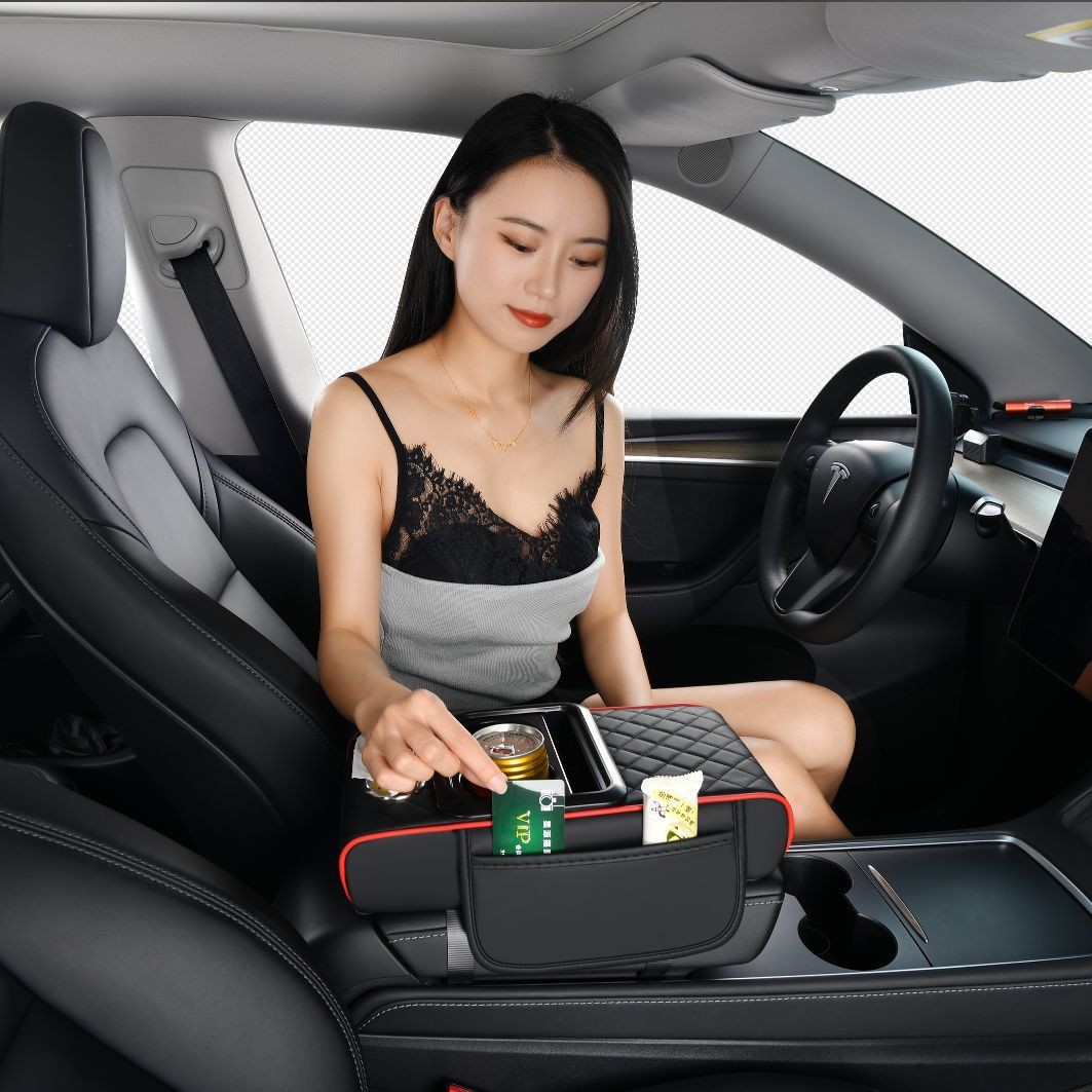 Car armrest box booster pad advanced sense central armrest box multifunctional four-in-one car tissue box water cup holder
