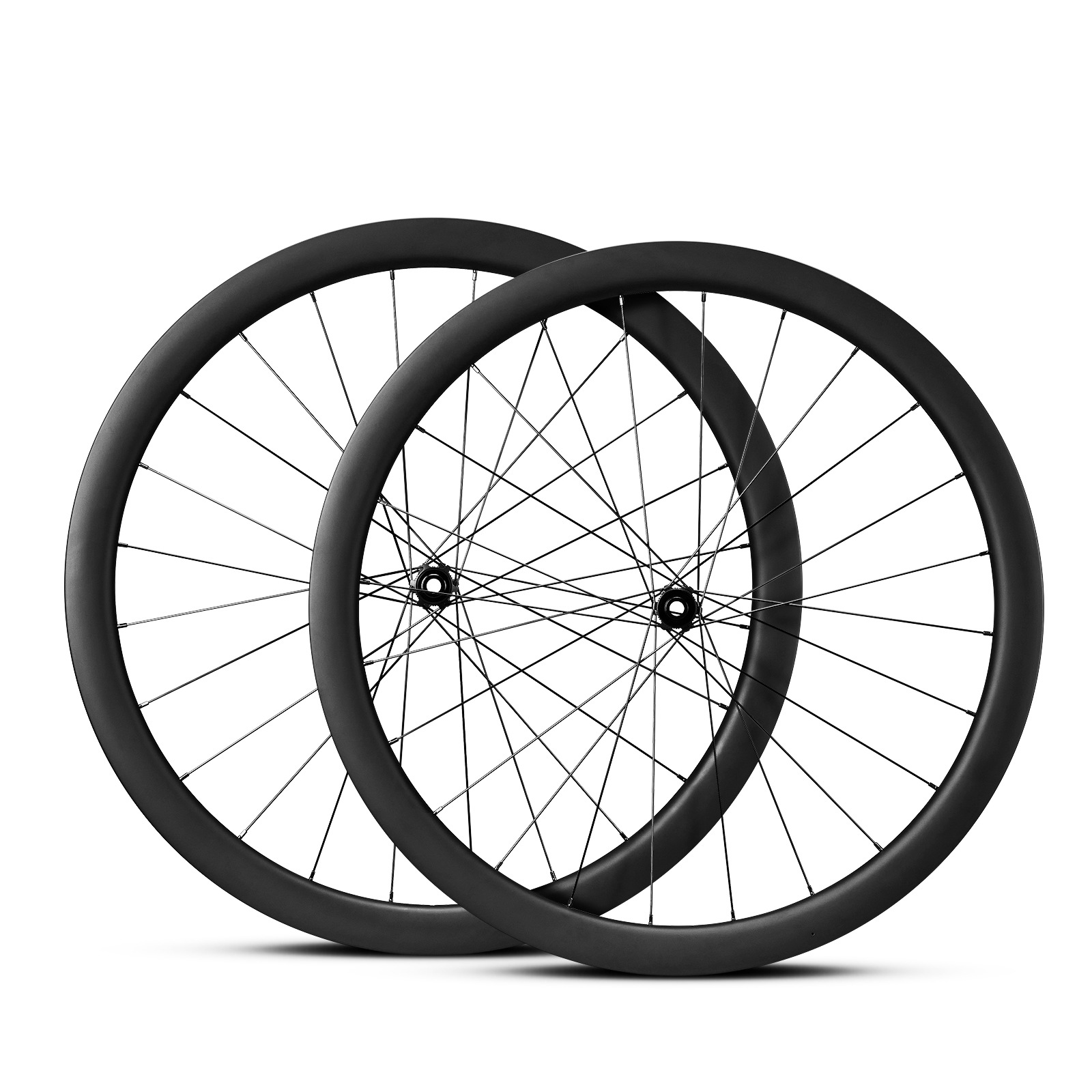 Unlabeled Road Bike Carbon Fiber Wheel Set 700C Center Lock Disc Brake 45-Blade Carbon Fiber Wheel Set Thru-Axle Hub