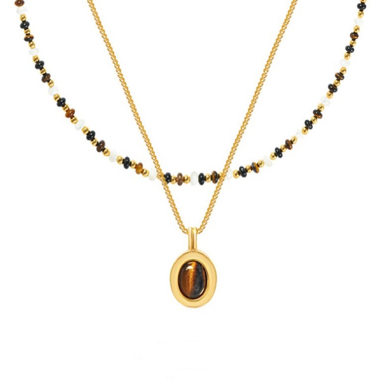 Tiger's eye stone mother shell agate natural beaded necklace women's light luxury niche design high-end sense new Chinese sweater chain trend