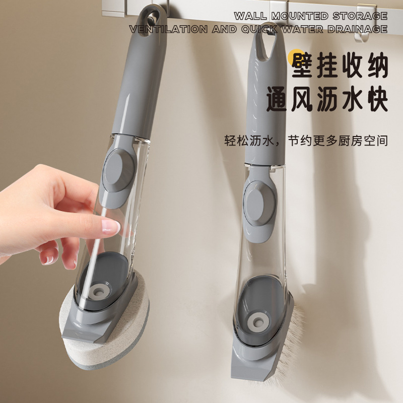 Pot Scrubber Brush for Kitchen Use, Non-Damaging to Pots, Long-Handle Sisal Coconut Palm Cleaning Brush, Press-Type Pot Washing Brush, Pot Cleaning Tool