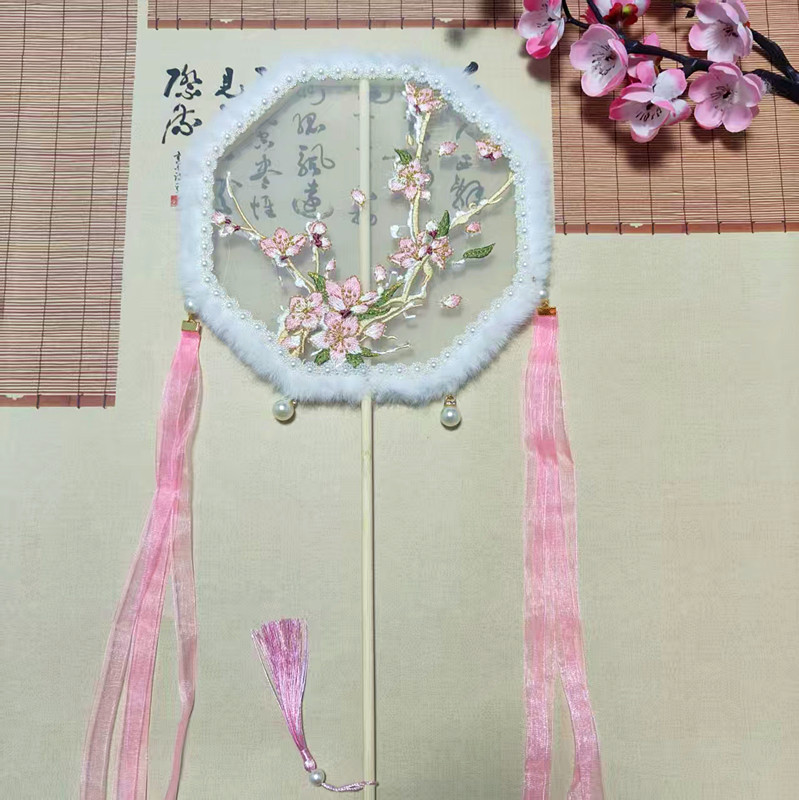 Winter Plush Round Fan, New Plush Long-Handled Round Fan, Han Dynasty Costume Photo Props