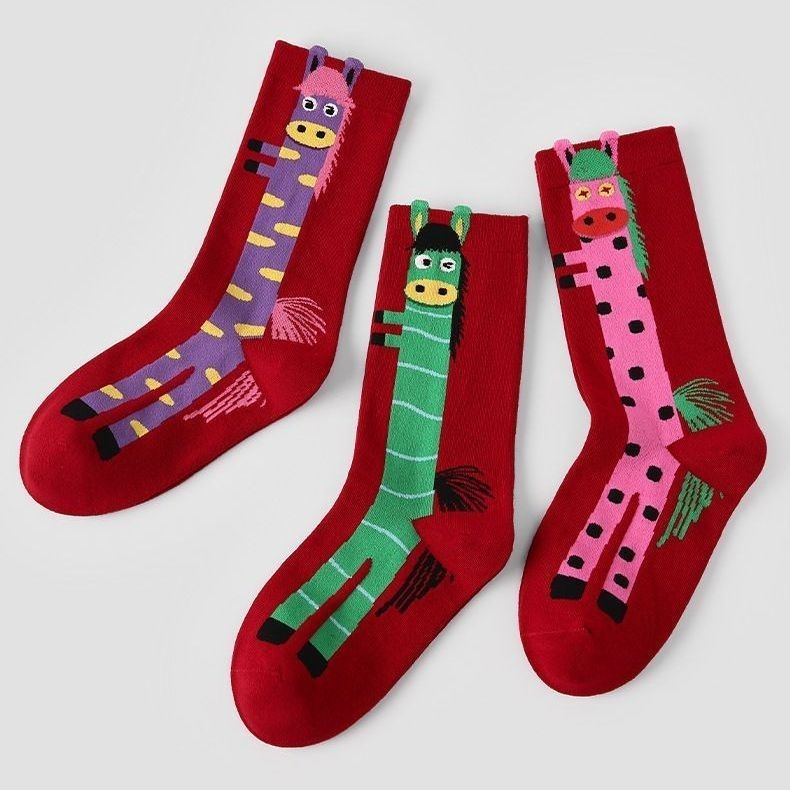 Year of the Horse 2026 Zodiac Year Red Socks Autumn and Winter New Men and Women New Year Red Socks Mid-Calf Socks Festive Red Socks