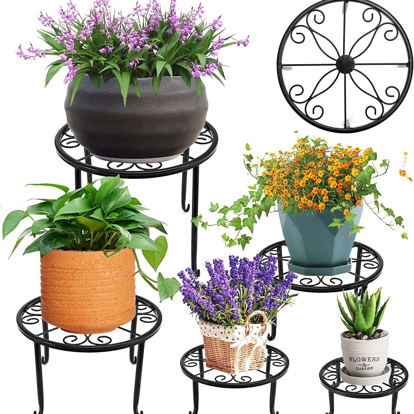 Одноуровневый железный цветочный стенд для балкона, уличный зеленый стенд для орхидей, комплект из пяти предметов