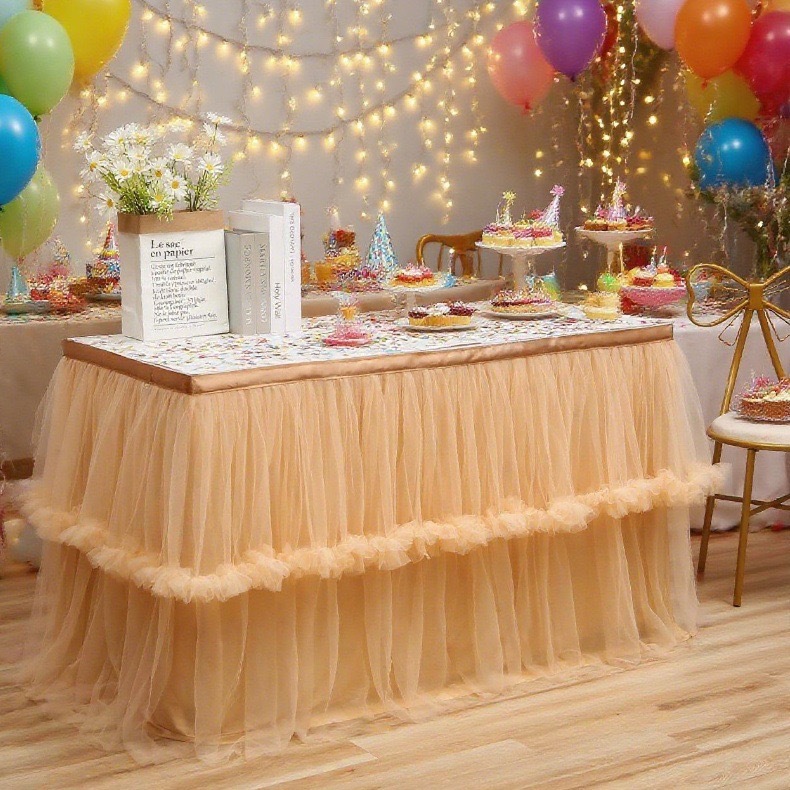 Amazon Explosions tutu Yarn Table Skirt Birthday Party Halloween Dessert Table Mesh Yarn Pleated Table Skirt