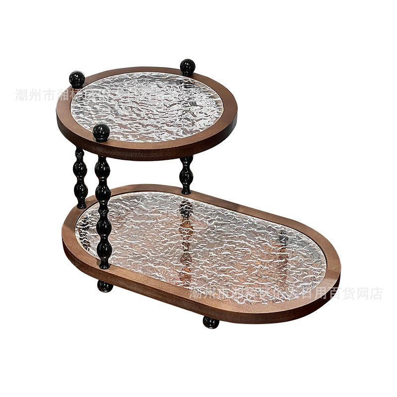 Medieval Style Desktop Cup Solid Wood Double-Layer Storage Rack High-End Light Luxury Home Countertop Particularly Beautiful Entrance Storage