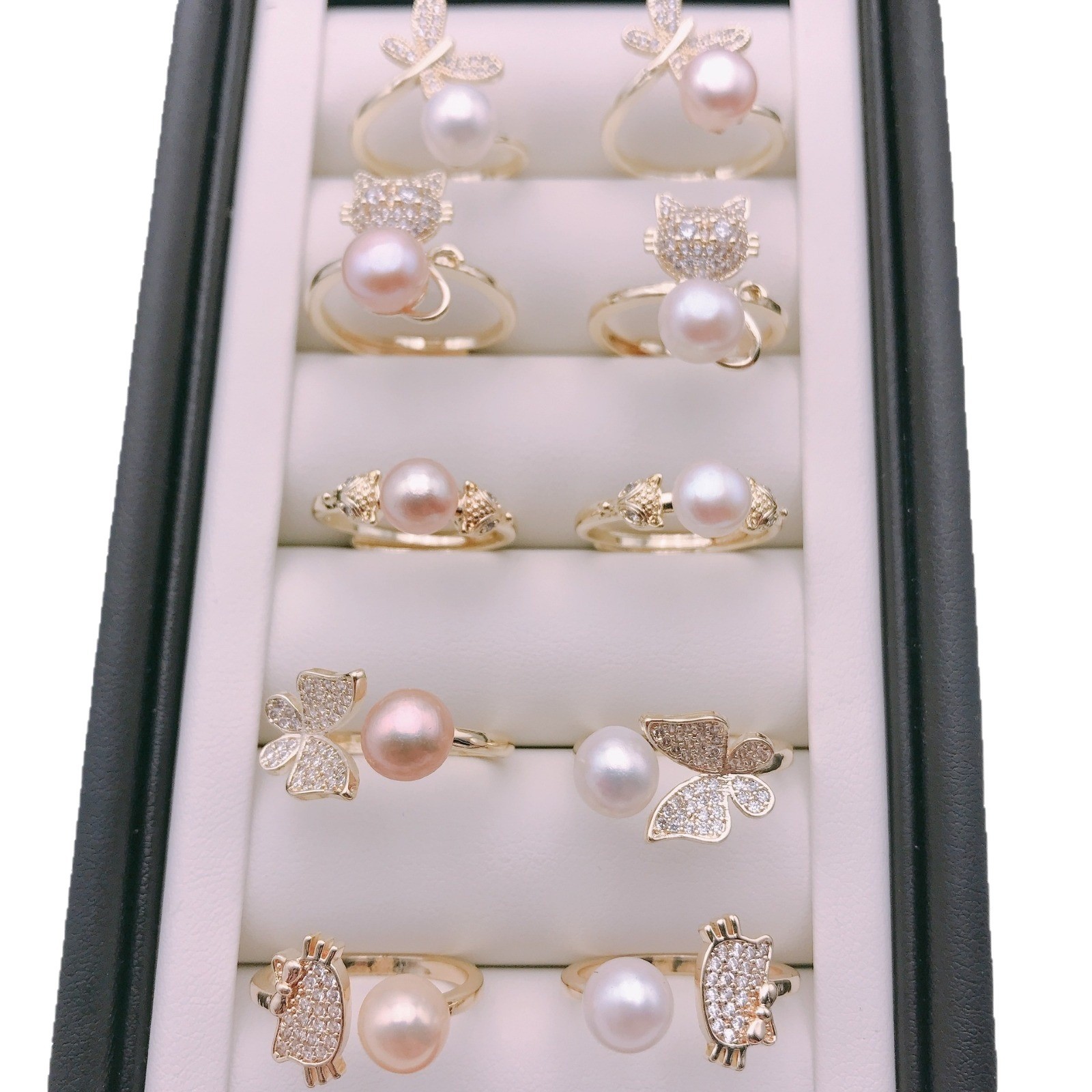 Dan Tao Jewelry High-Quality Natural Pearl Ring with Gold Inlay, Multi-Bead Finished Product, Adjustable Size, Wholesale, Fugitive Princess