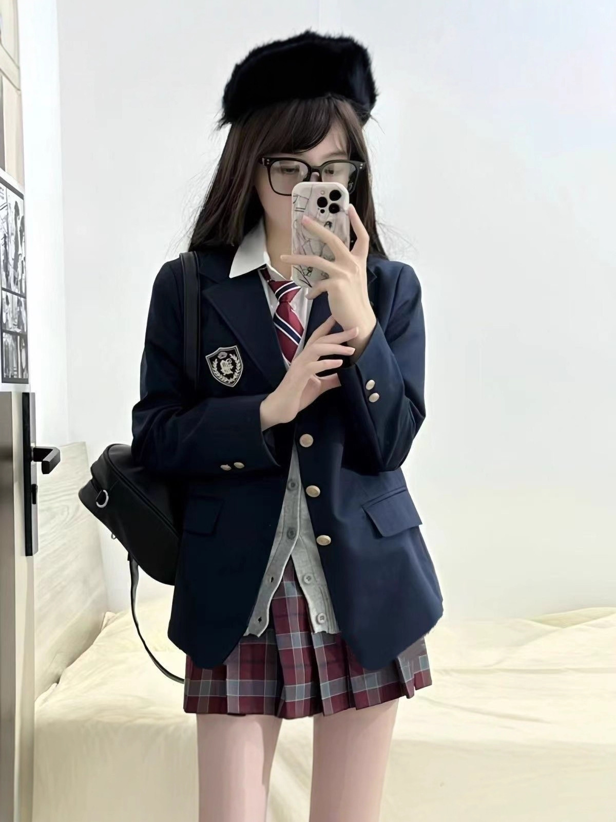 Camellia Versatile College-Style Black Suit for Petite Students Jk Uniform Jacket British Outerwear Korean Style