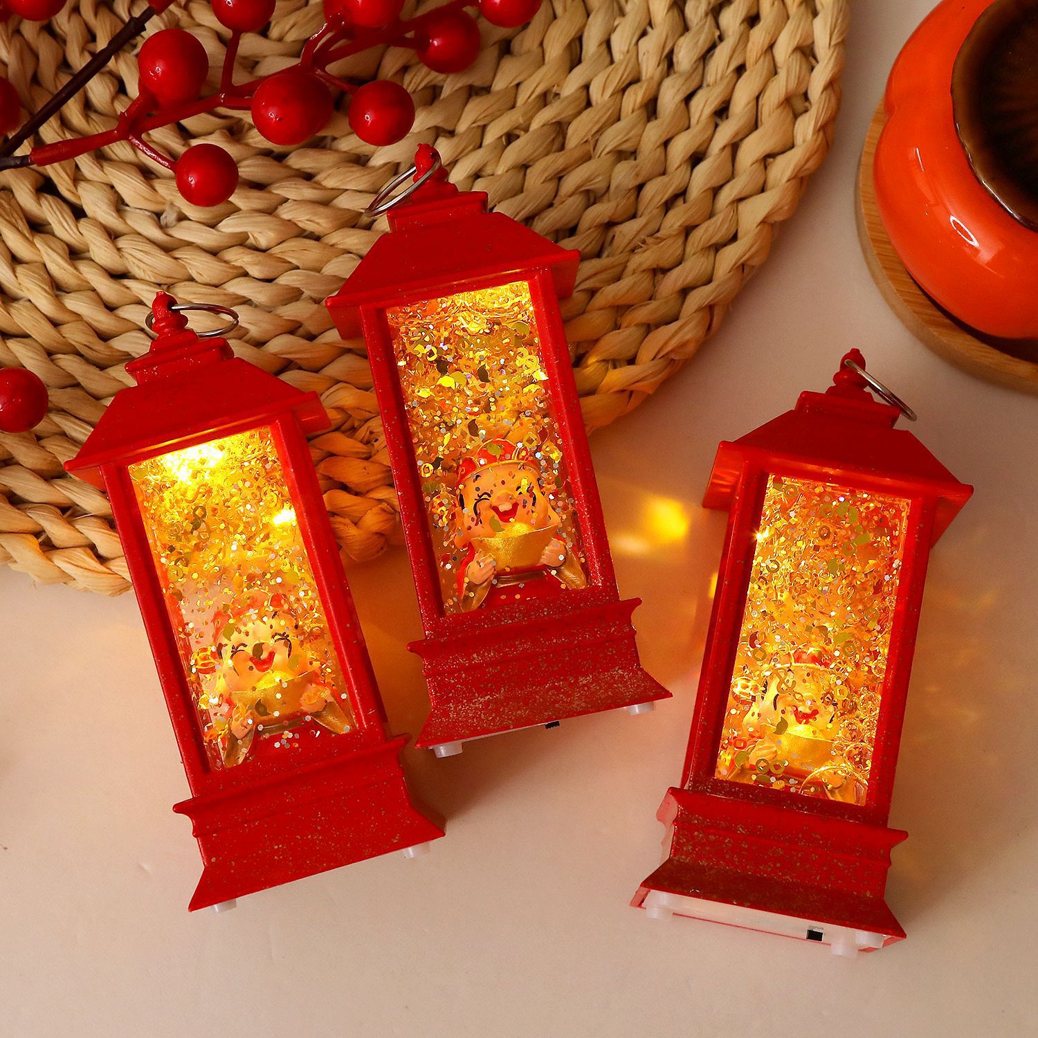 New Year God of Wealth Wind Lamp Water-Filled Small Oil Lamp Gift Decoration Desktop Ornament Luminous Night Light God of Wealth Creative Ornament