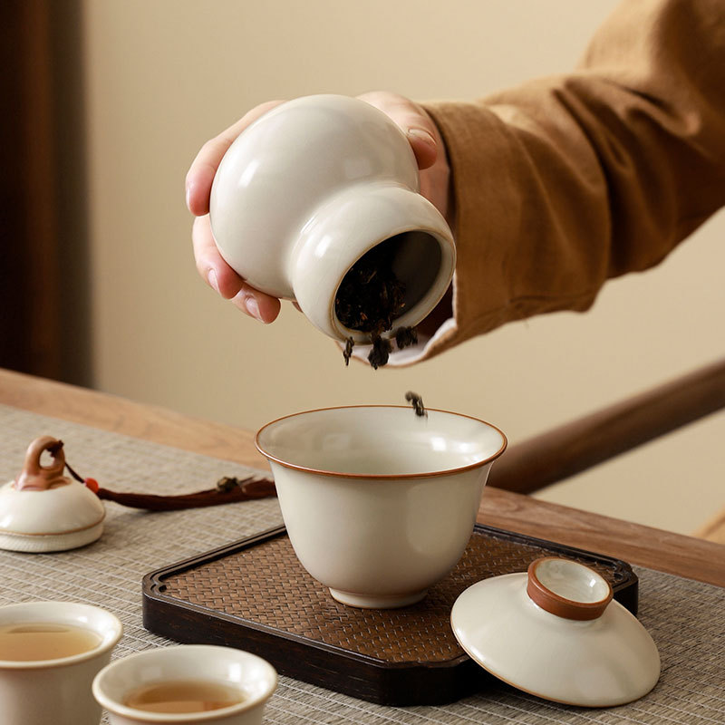 Tea Cans Ceramic Sealed Cans Folu Gourd Jars Chinese Medicine Powder Storage Jars Gift Boxes for Elders Gifts at Hand