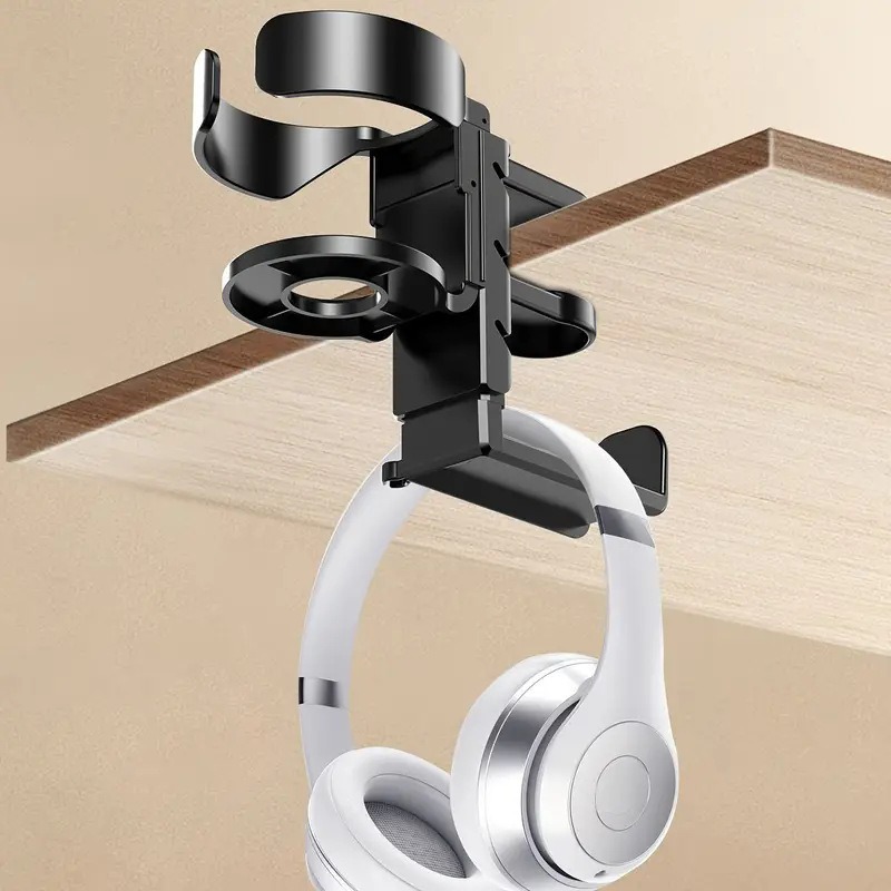 Hole-Free Multifunctional Table Cup Holder Headphone Holder Computer Desk Headphone Hanger with Drink Holder