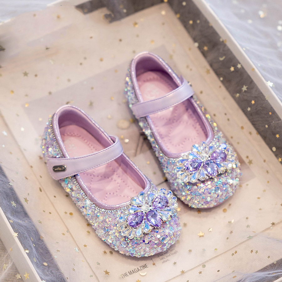 Кристальные туфли Принцессы для девочек 2025 Весна и Осень Новые детские туфли Мягкие туфли для выступлений из кожи для девочек
