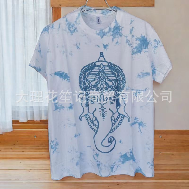 Dyed summer new men's and women's plant tie-dyed top pure loose short sleeve T-shirt fashion brand casual couple half sleeve