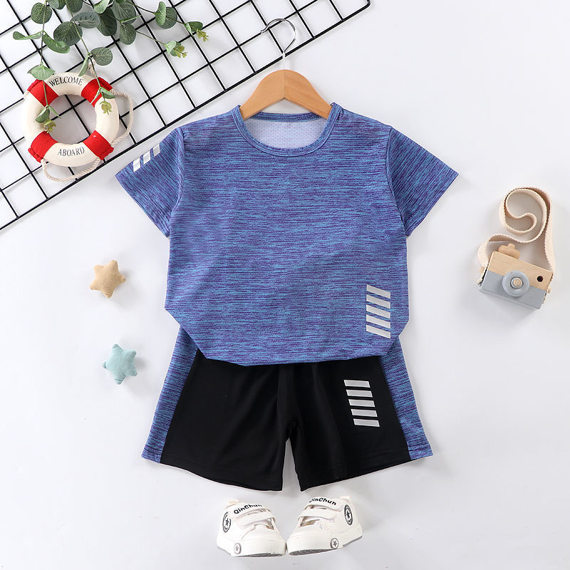 Children's Quick-Drying Clothing Set Summer Sportswear for Boys and Girls Ice Silk Quick-Drying Clothing New Short-Sleeved Shorts Two-Piece Set
