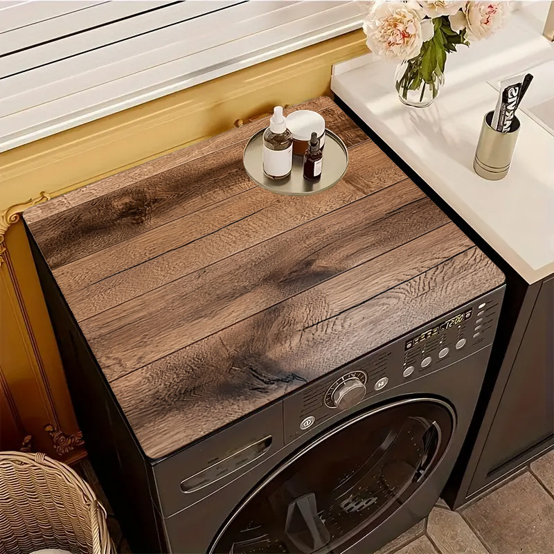 Wood Grain Diatom Mud Drum Washing Machine Sun Protection Cover Modern Simple Water-Absorbent Quick-Drying Dust-Proof Mat Refrigerator Dust-Proof Cover Cloth