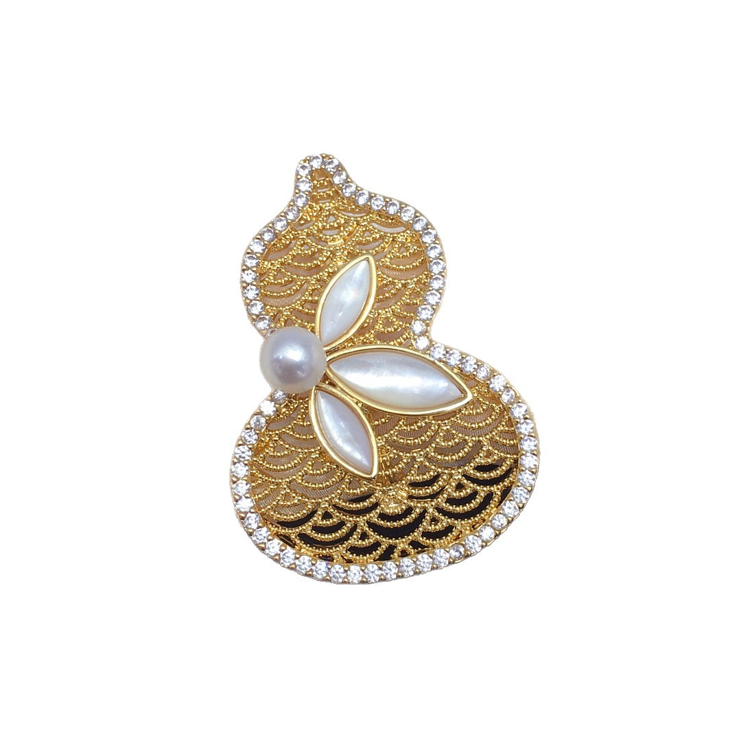 Natural Freshwater Pearl New Chinese Style Natural Sea Shell Mother-Of-Pearl Gourd Brooch Good Luck and Fortune Corsage Autumn and Winter Versatile