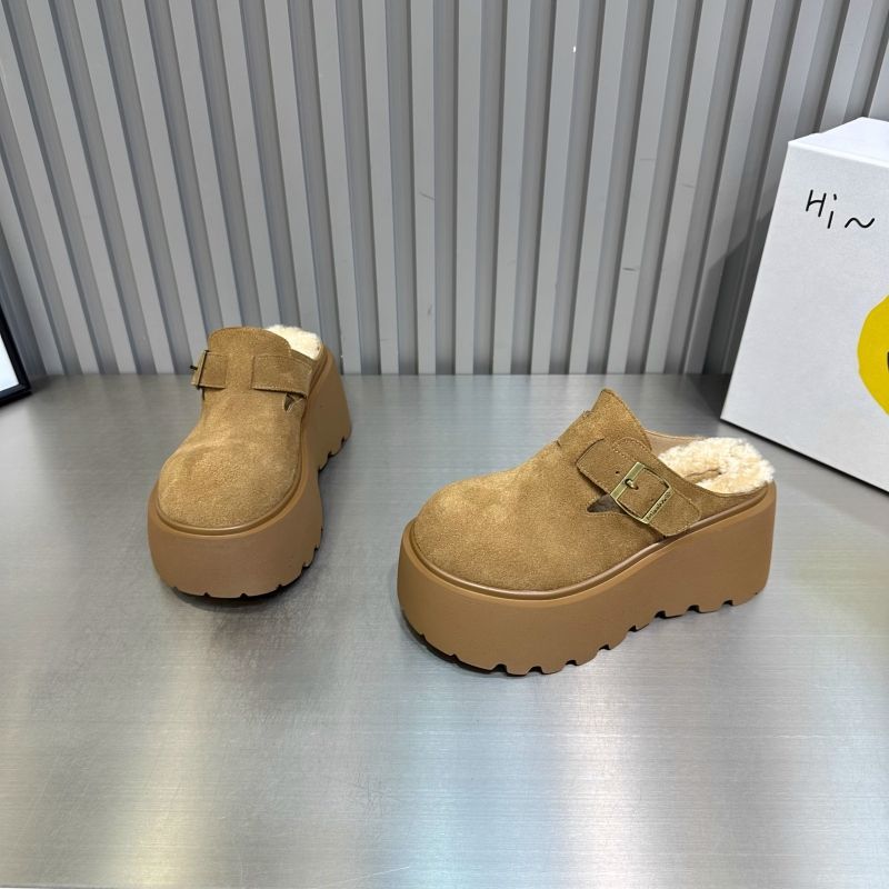 2024 Suede Leather Fleece-Lined Small Furry Shoes Baotou Mule Slippers Boken Shoes Women's Half Slippers Super Soft Velvet