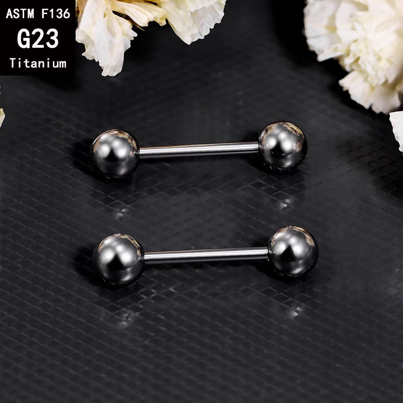 G23 titanium internal teeth double round ball straight bar tongue nail internal thread F136 titanium alloy barbell ear studs body piercing jewelry