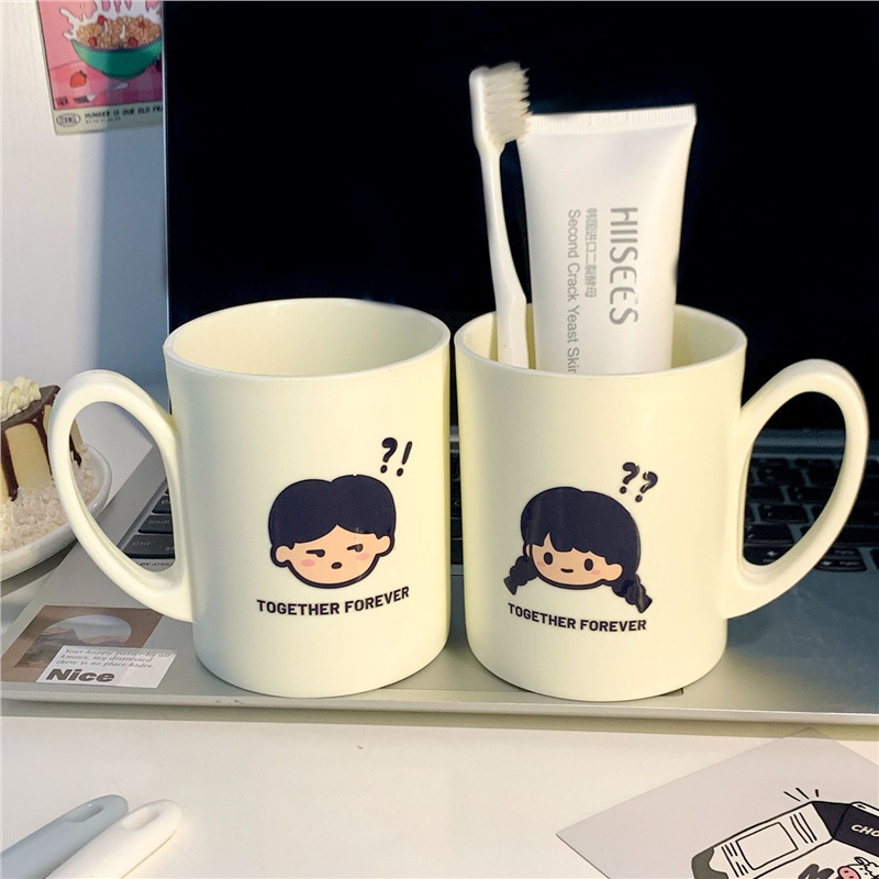 Cute Couple Mouthwash Cup, Super Cute Brushing and Washing Cup for Home Use, Thickeneded, Fall-Resistant and Mildew-Proof Cup, Simple Ins Tooth Cup